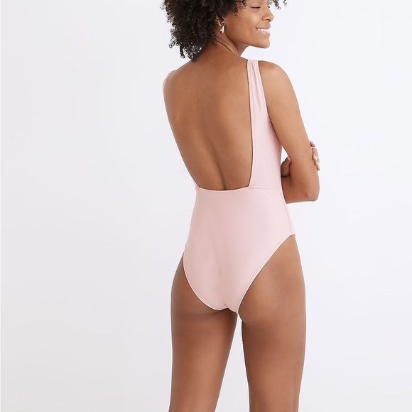 Madewell second wave square neck tank one piece swimsuit pink Barbie - Picture 3 of 6